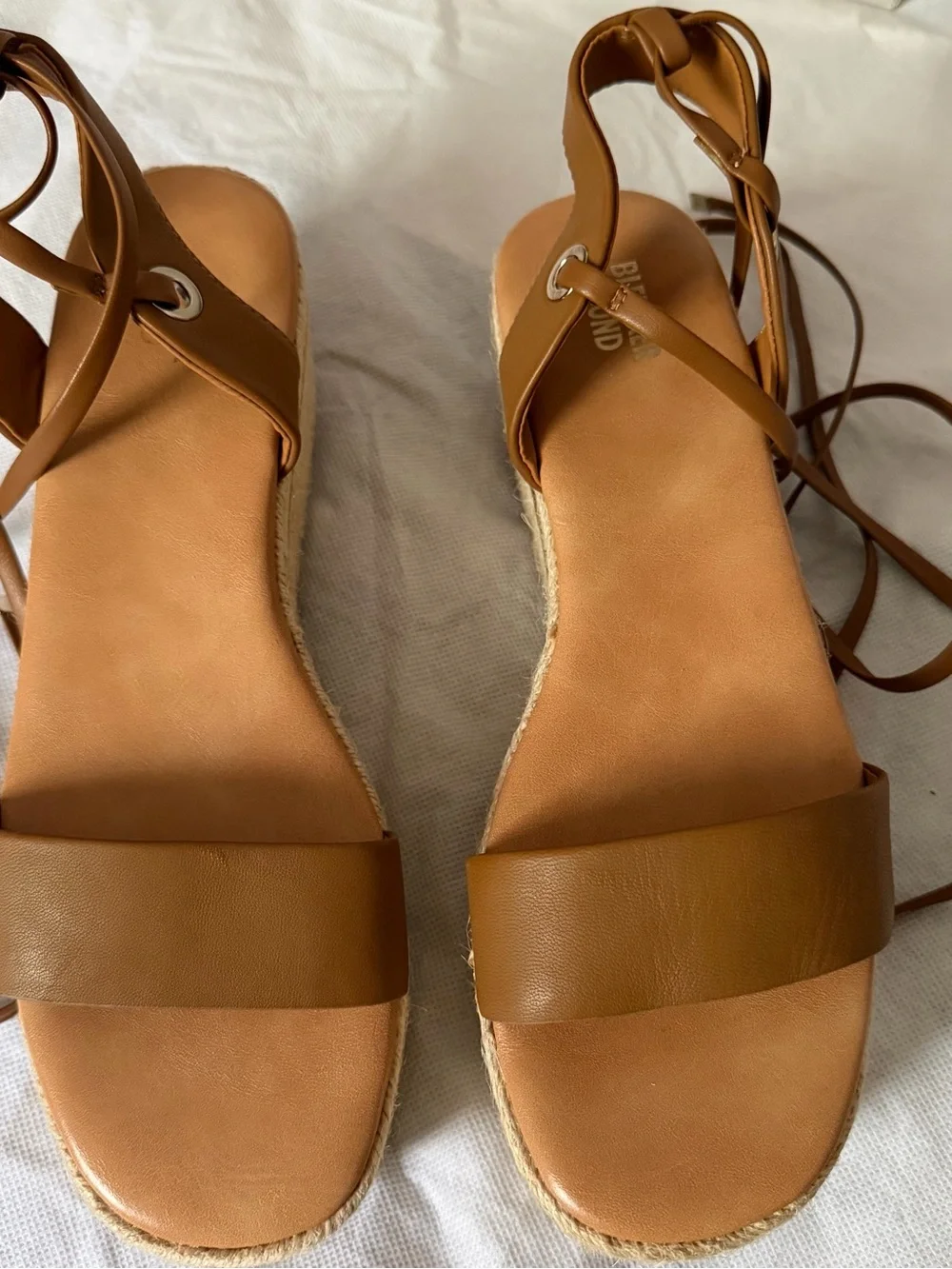 Bleecker & Bond Women's Leather Tan Espadrille Platform Sandals with Ankle Tie